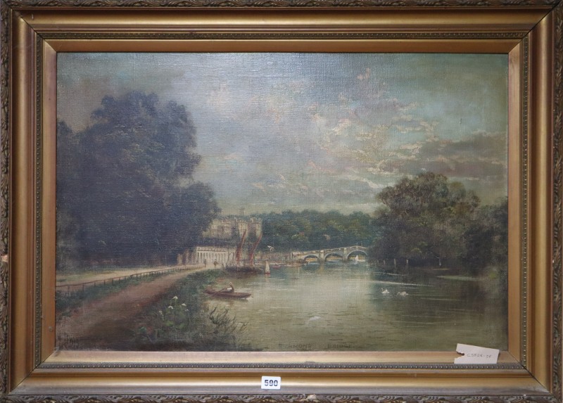 James Isiah Lewis (1860-1934), oil on canvas, Richmond Bridge, signed, 50 x 75cm